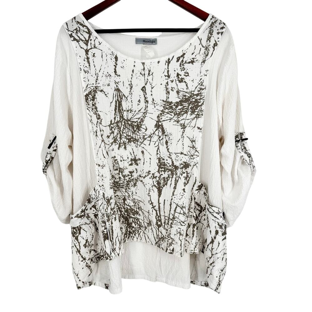 Moonlight by Y & S Sz XL Gray White Wearable Art to Wear Blouse Shirt Top Artsy